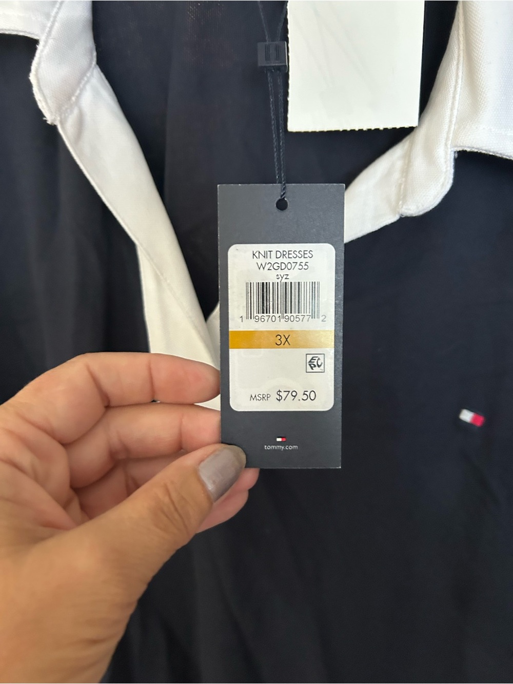 Tommy Hilfiger Black Knit Polo Dress with White Collar
